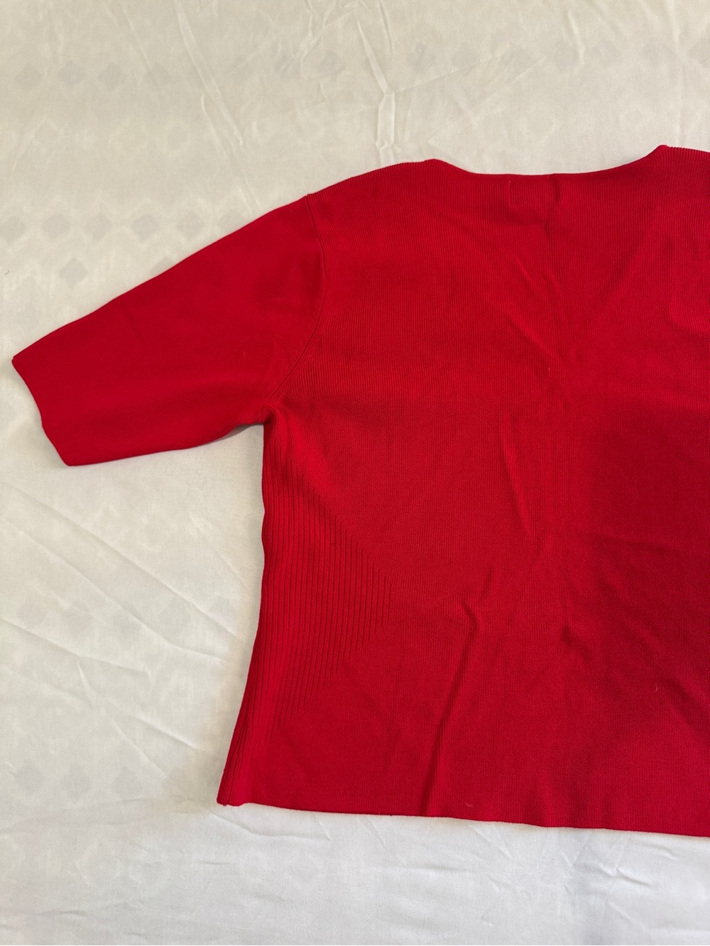 Women's Red V-Neck Short Sleeve Knit Top - Picture 10 of 12